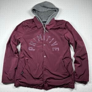 Primitive Men’s Hooded Coach Jacket Size S Burgundy Gray Lined